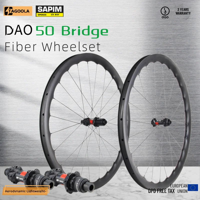 TAGOOLA DAO50 Bridge 700C Carbon Rim Center Lock Disc 36T Ratchet DT240 Hub Cxray Spoke Tubless Clincher Wheelset Bicycle Wheels