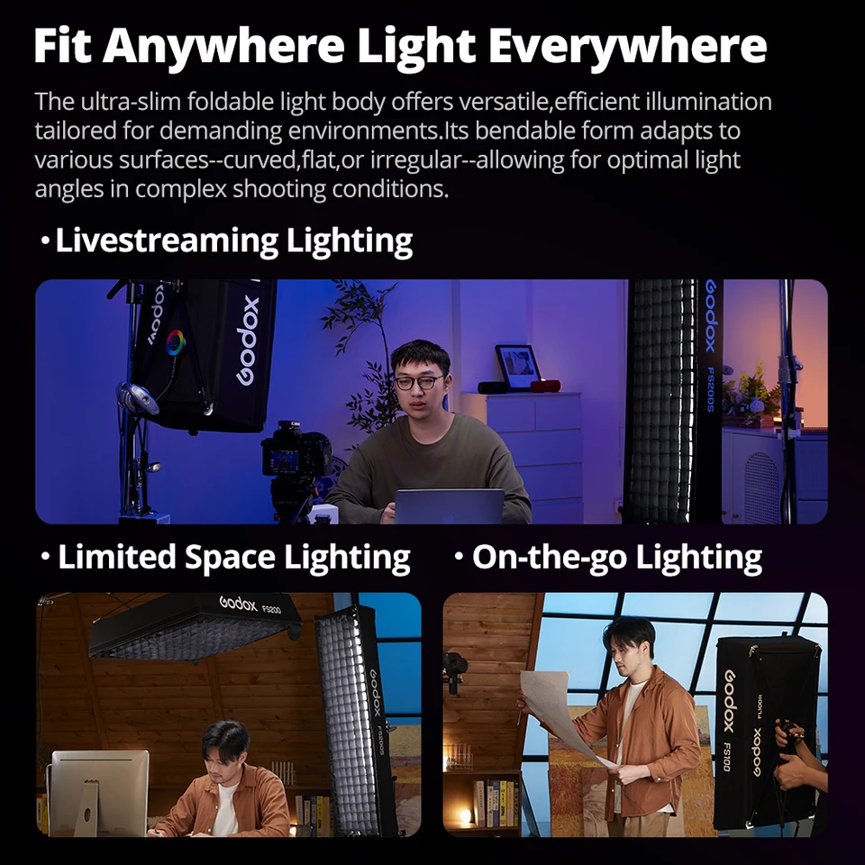 Godox FL100R FL200R FL200SR Full Color Flexible LED Mat Li-ion RGB RAtmosphere Lights with App Control Live Streaming Fill Light