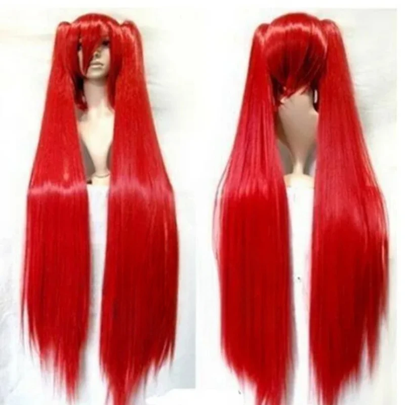 FREE SHIPPING Vocaloid Miku Long Red Anime Costume Cosplay Party Hari wig + two pigtails