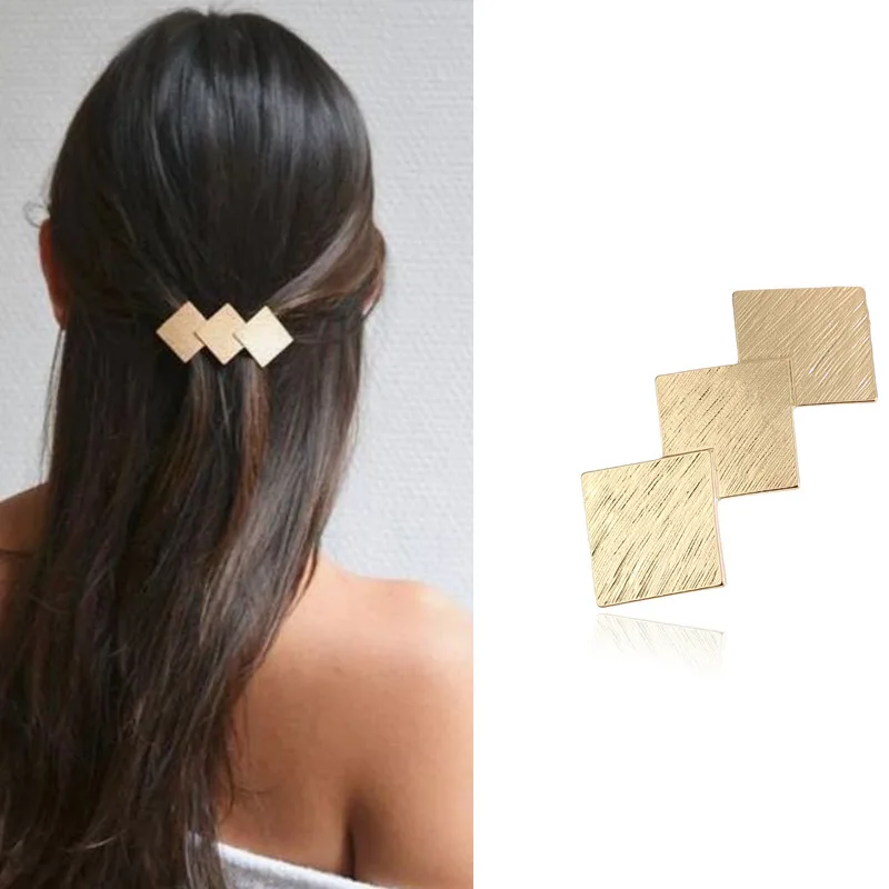 Creative women's hair accessories with overlapping diamond textured hair clips, alloy electroplated geometric head accessories