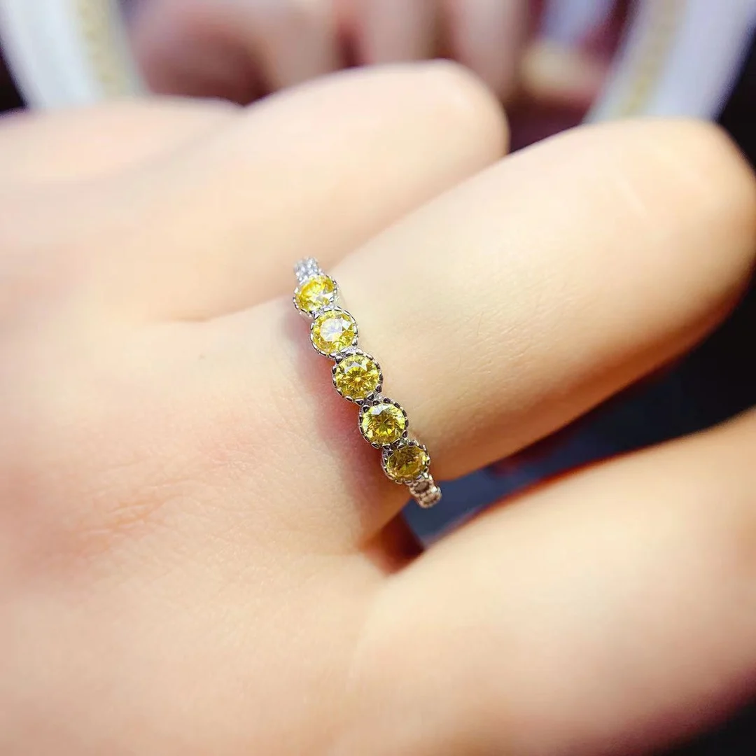 

Round 3mm 6pcs Yellow Moissanite Ring 925 Sterling Silver Half Eternity Ring 925 Silver Dainty Women Ring