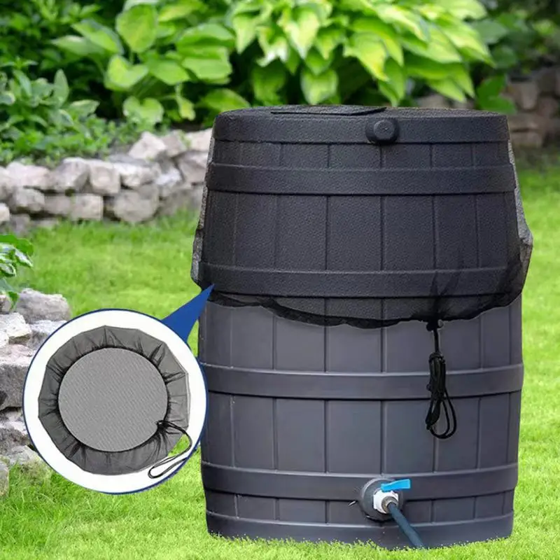 Mesh Cover Netting For Rain Barrels Tank Lid Water Collection Buckets Cover Adjustable Drawstring Rain Barrel Garden Accessories