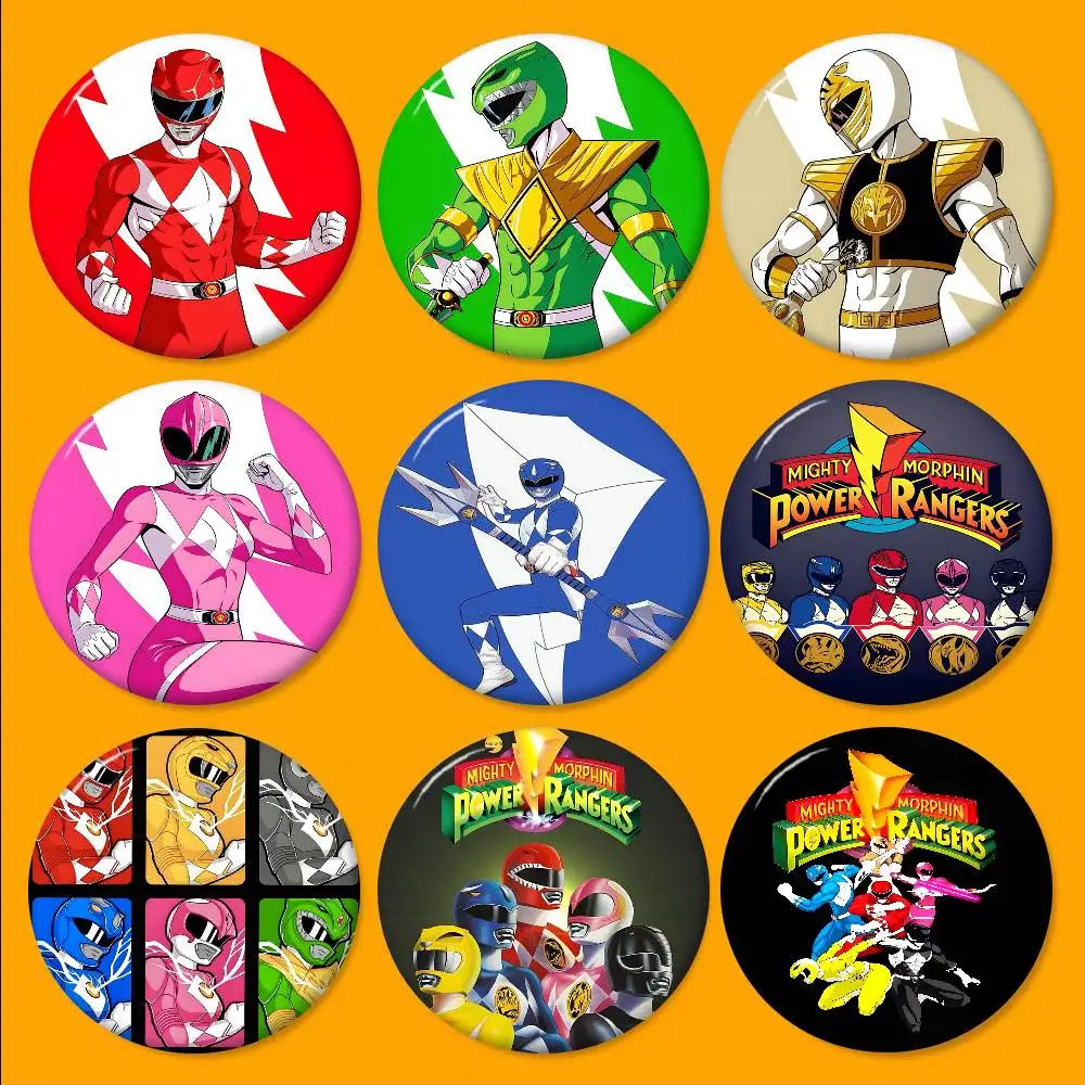 M-Mighty M-Morphin Power Rangers  Handmade Pin Round Funny Snap-in Brooches for Backpack Cothes Accessories Badge Hat Decoration