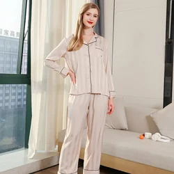 Secret thick striped women's pajamas Пижама Silk long sleeved pants and ice silk home clothing two-piece set pijamas sleepwear