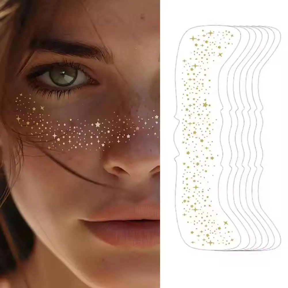 6pcs Hot Stamping Freckles Makeup Patches Metallic Golden Silver Fake Freckles Temporary Tattoo Stickers For Women Face Makeup