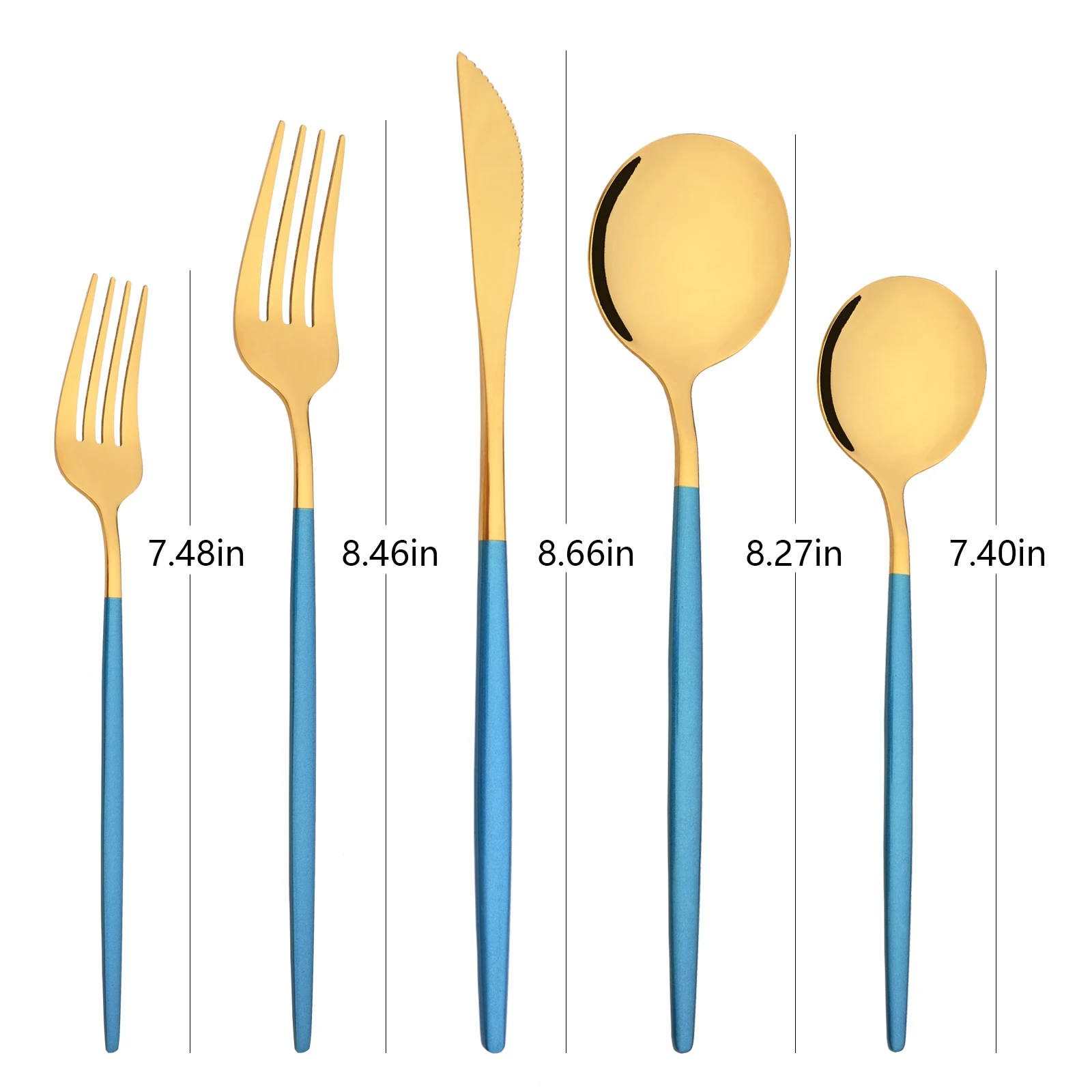 Blue Gold 5Pcs Dinnerware Set Silverware Flatware Knife Dessert Fork Spoon Stainless Steel Cutlery Set Tableware Party Set