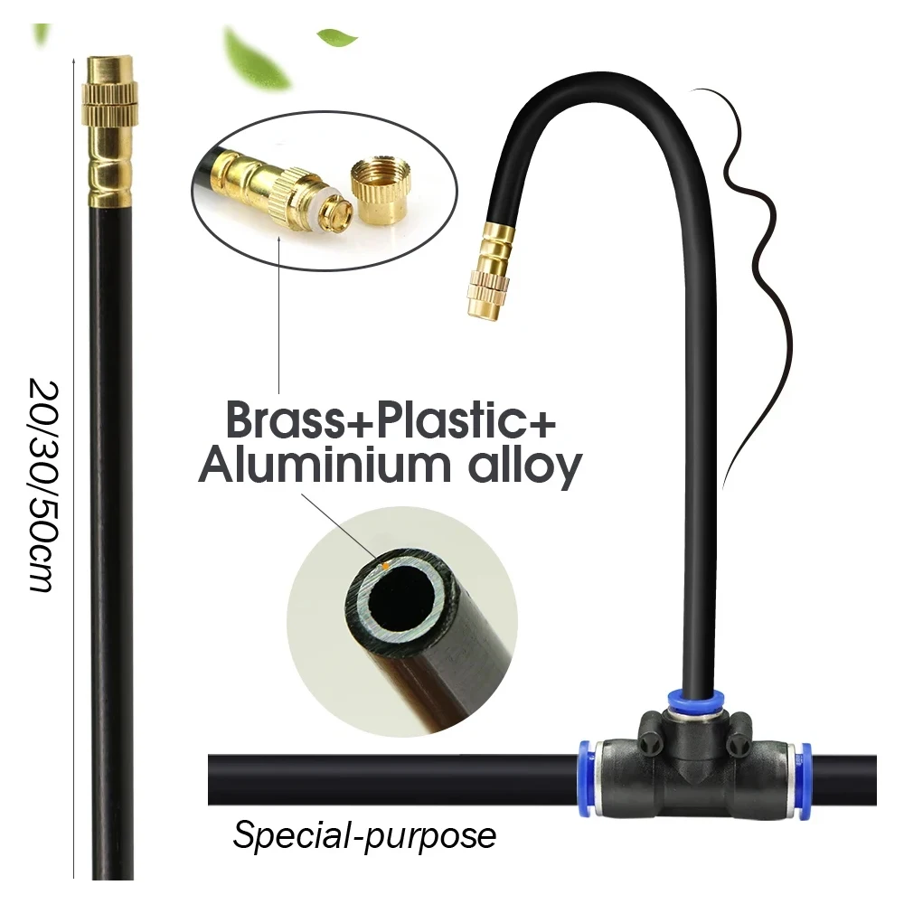 20/30/50cm 360° Free-bend Brass Misting Nozzle for 6/8/10/12mm PE Hose Adjustable Atomization Sprayer Garden Irrigation Watering