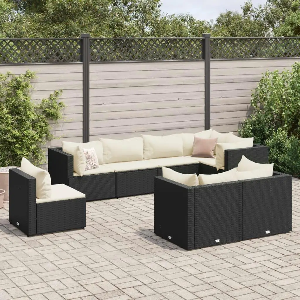 

8 Piece Outdoor Patio Furniture Set with Cushions Black Rattan Lounge Sofa Garden Seating