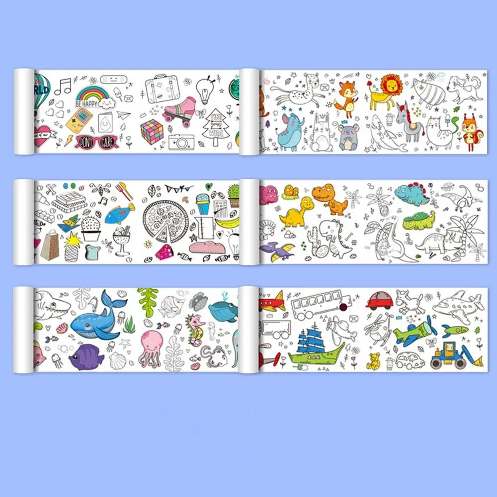 Jouets cadeau Art autocollant mural couleur remplissage papier défilement enfants dessin défilement enfants dessin rouleau blanc coloriage Pages