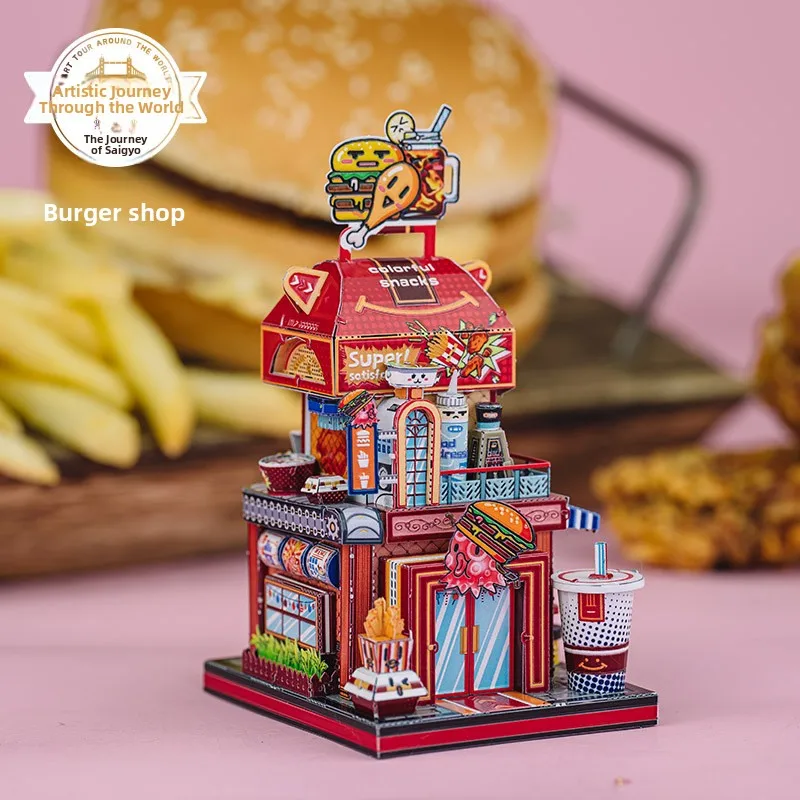 3D Metal Puzzle Model Arcade Game Center Milk Tea Shop Convenience Store Ramen Shop Building Kit DIY Assembly Toy Home Desktop