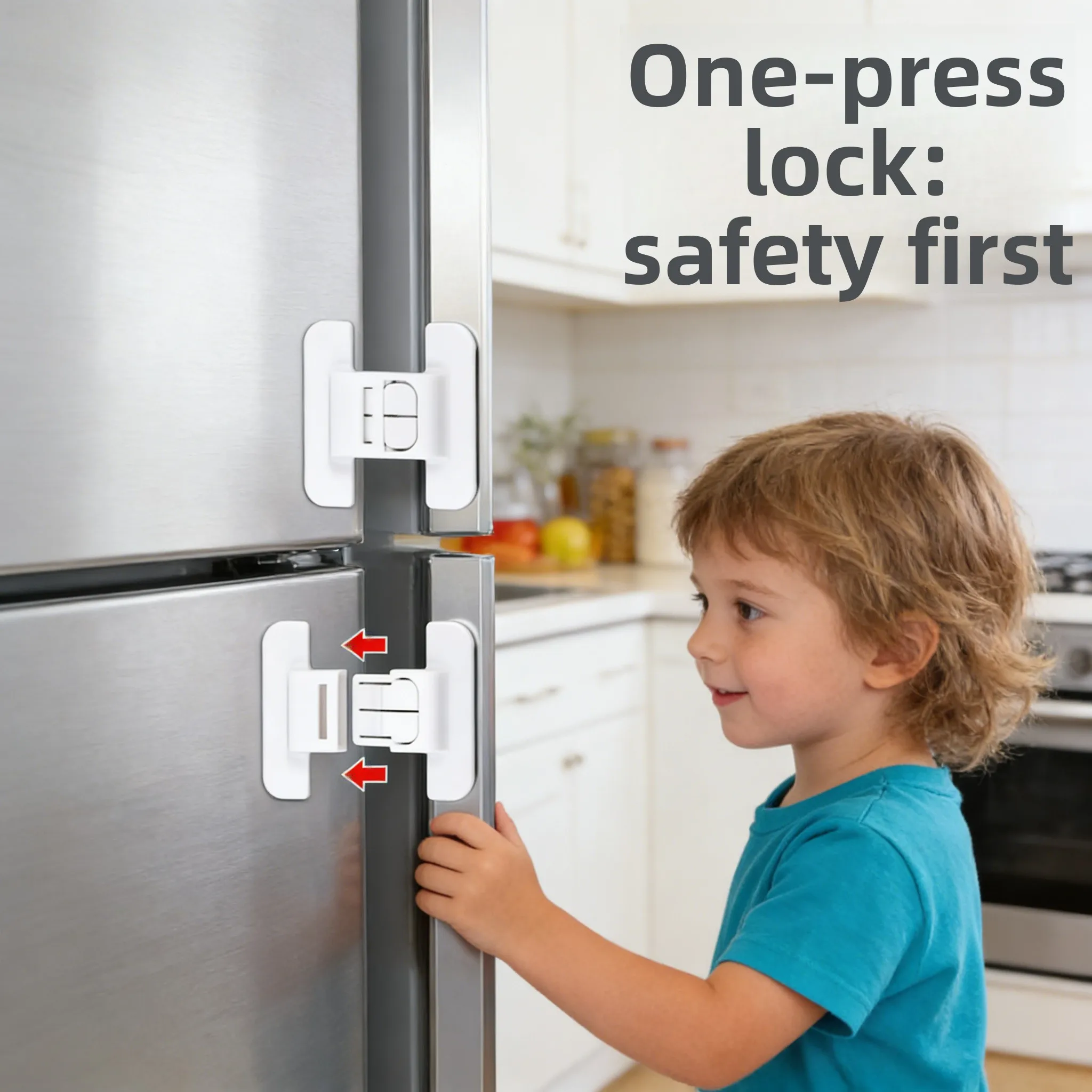 

One-Push Child Safety Refrigerator Lock-No-Drill Adhesive Baby Proofing Latch,Secure Anti-Pinch Lock for Kitchen Appliances