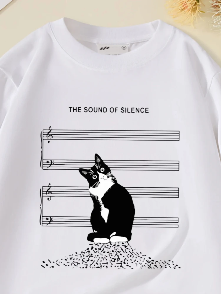 Fun Sound of Silence T-Shirt Pure Cotton Loose Short Sleeve Men's Casual Breathable Tee for Daily Wear Summer Fashion