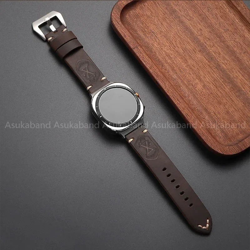 Per Samsung Galaxy Watch Ultra stile militare cinturino per orologio vintage in vera pelle cinturino da polso fatto a mano per orologio 7 47mm per uomo
