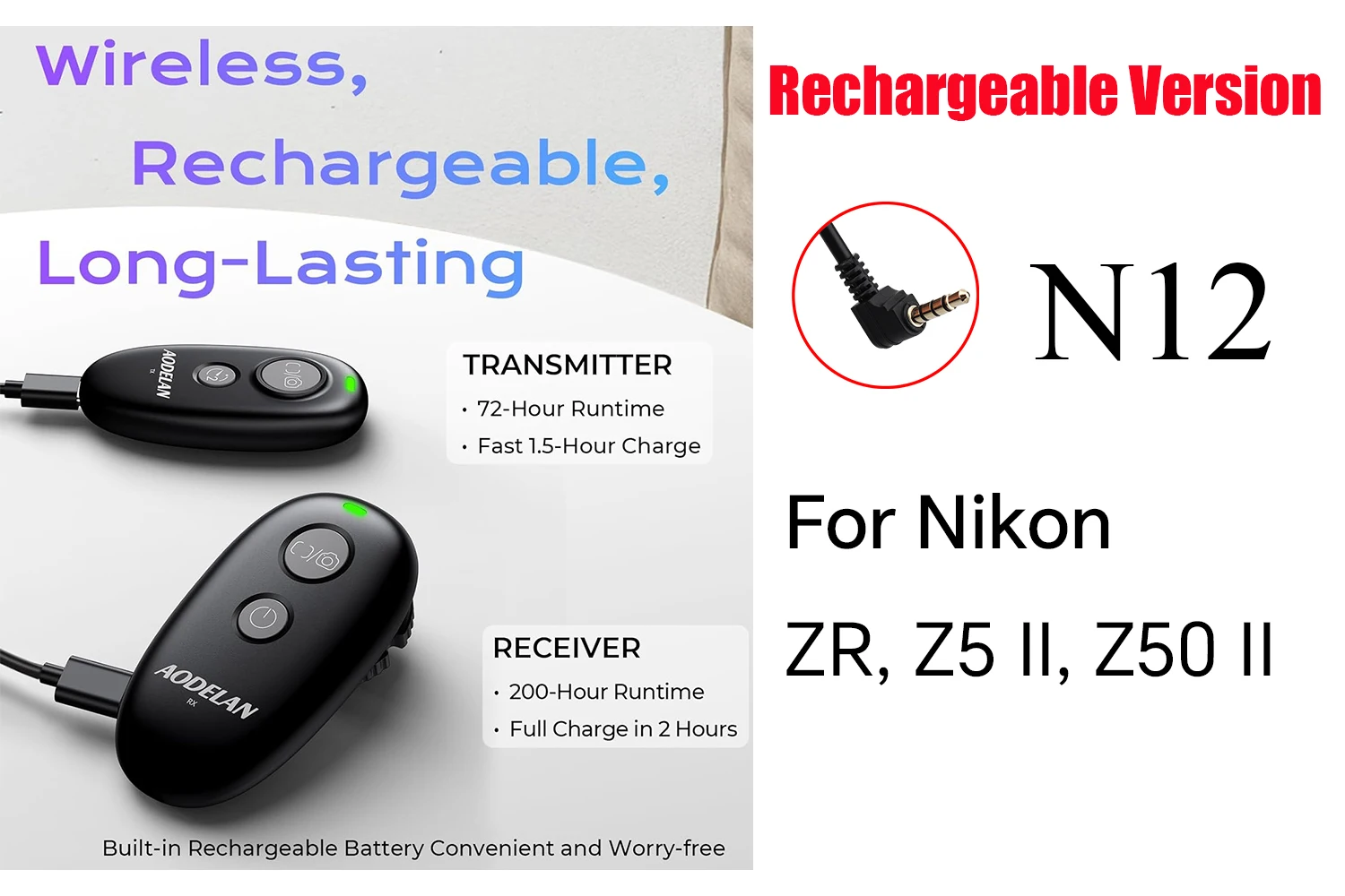 AODELAN Draadloze Afstandsbediening Ontspanknop voor Nikon Z50II D5 D4 D850 D700 D780 Z7II Z9 Z6II Z6 Z5 P950 P1000 P7800 P7700