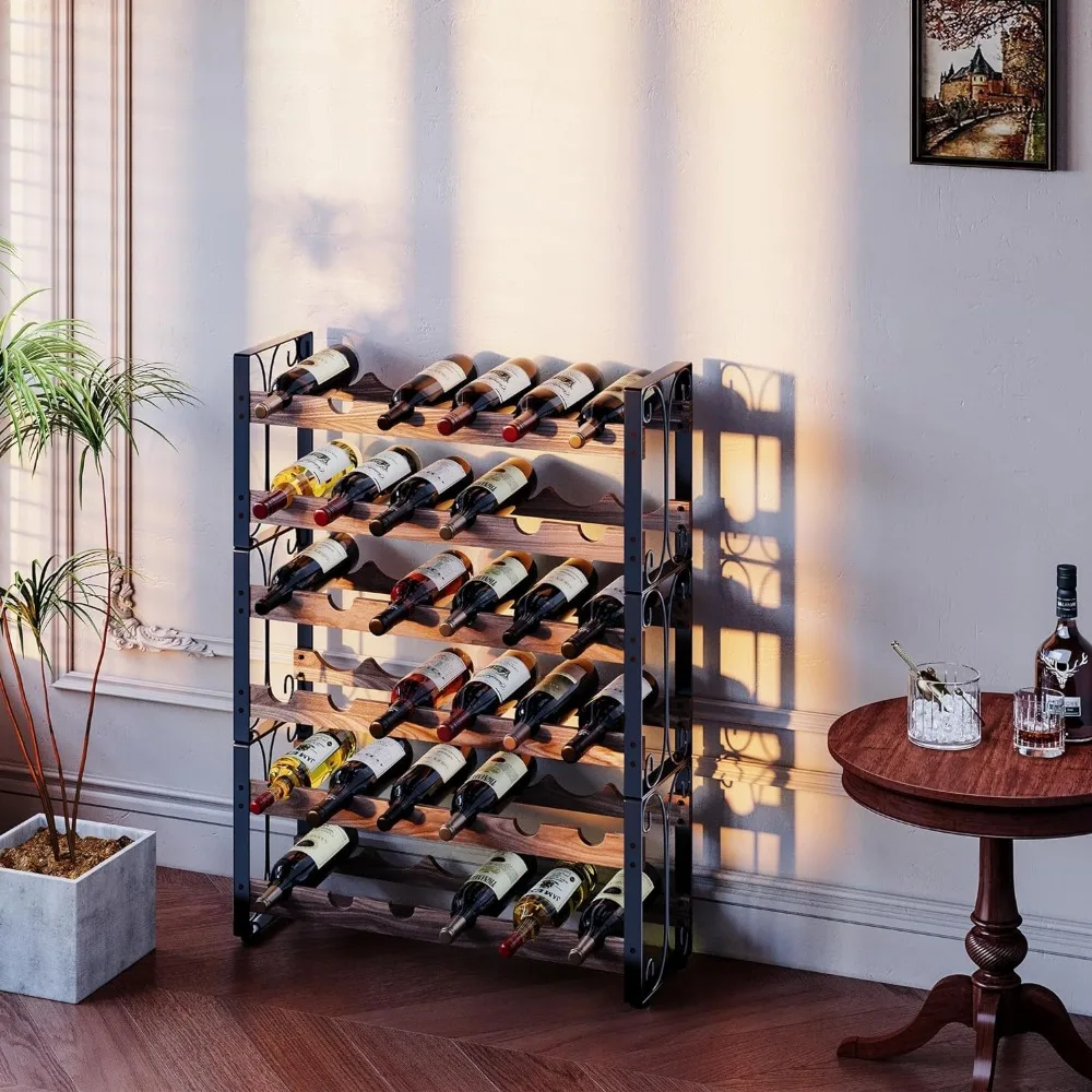 X-cosrack Stackable Rustic 36 Bottle Wine Rack, Freestanding Floor Wine Holder Stand Can Used Separate or Stacked 6 Tier Wobble