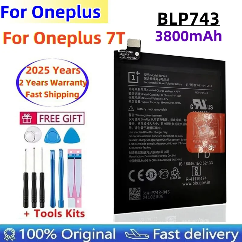 

2025 Year 3800mAh / 14.7Wh BLP743 Replacement Battery For Oneplus 7T One plus 7T Batteries Fast Shipping