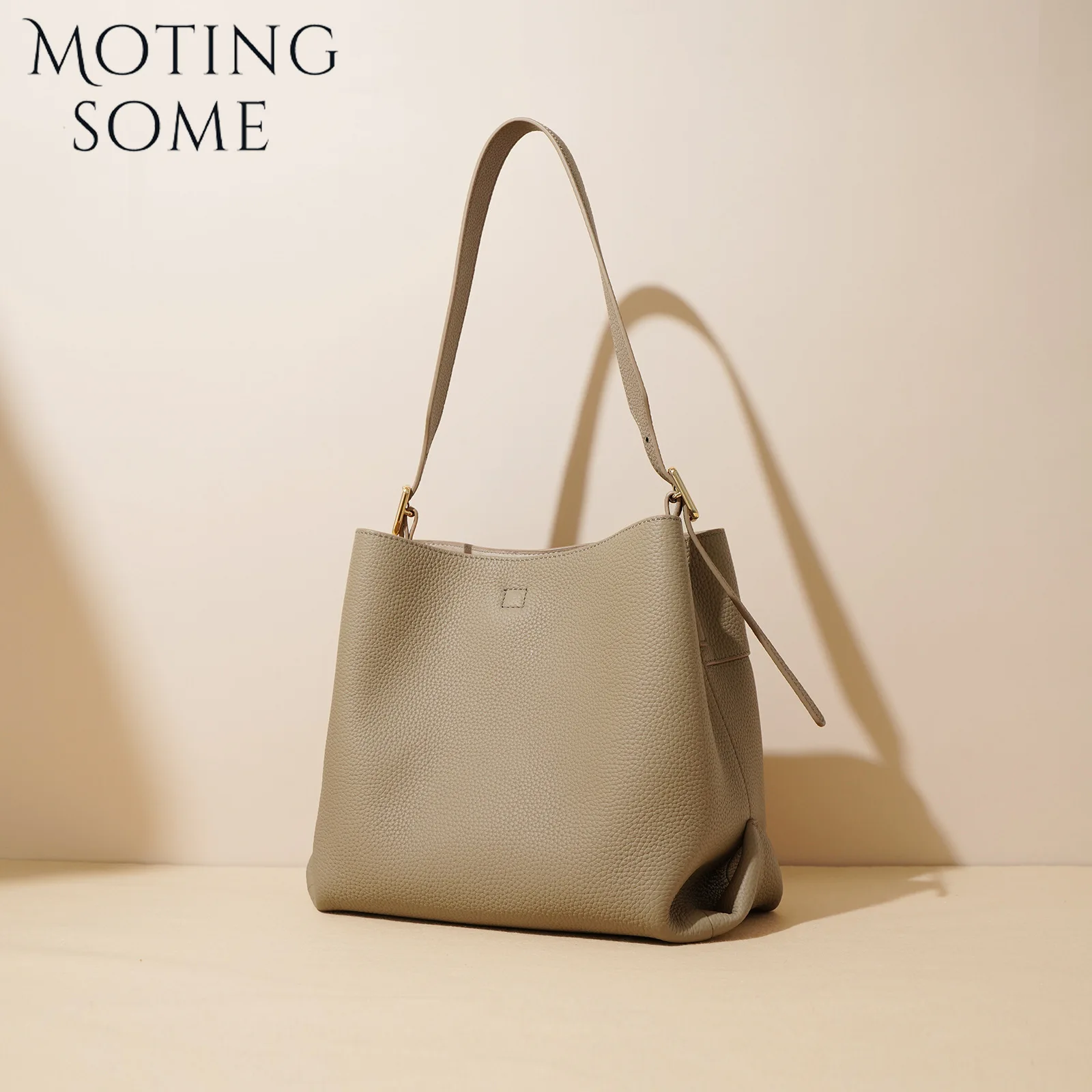 Motingsome Winter Bags Woman Luxury First-layer Calfskin Eather Bucket Bag Large Capacity Shoulder Handbagcasual Tote Lady 2024