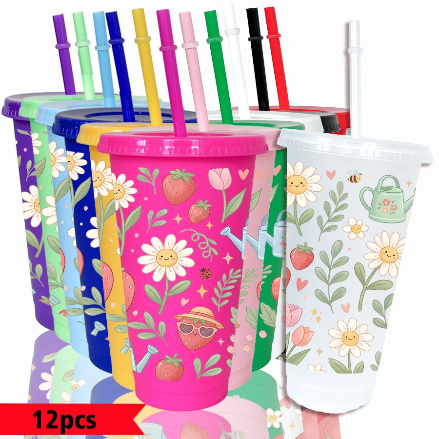 12pcs-pack-flowers-strawberries-watering-pot-pattern-26oz-colored-plastic-party-cold-cups-for-back-to-school-birthday-gifts