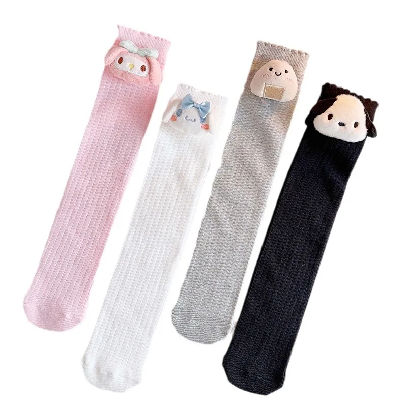 1pcs Sanrio Cinnamoroll Kawaii Children Socks Anime My Melody Pochacco Cute Cotton Comfort Breathable Knee High Socks for Kids