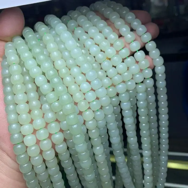 Hetian Jade Qinghai Material Old Style 7X8Mm 108 Buddha Beads 6X7Mm 108 Bead String