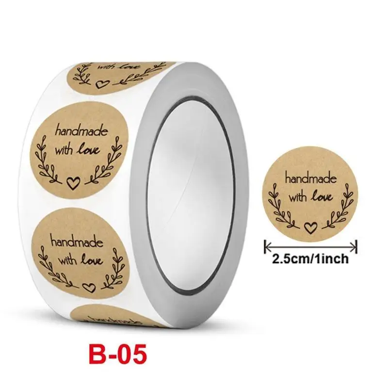 500PCS/Roll Kraft Paper Thank You Stickers With Assorted Designs Strong Adhesive For Small Business Packaging Gift Wrapping