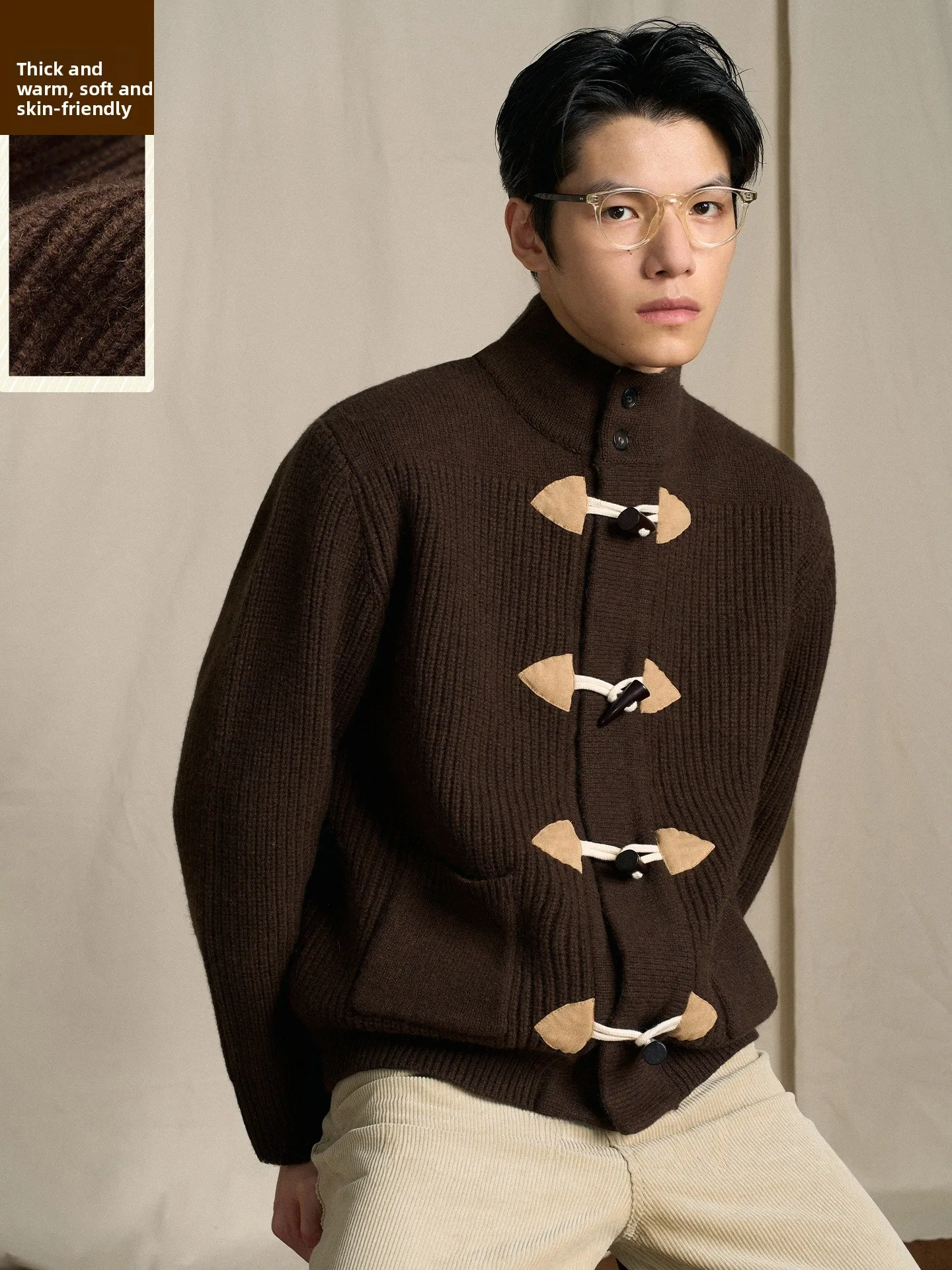 

CULTUM Vintage Ivy Sle Men's Knitted Cardigan f High Collar Wool Coat Buttoned Open Front Warm And Windproof Long Sve