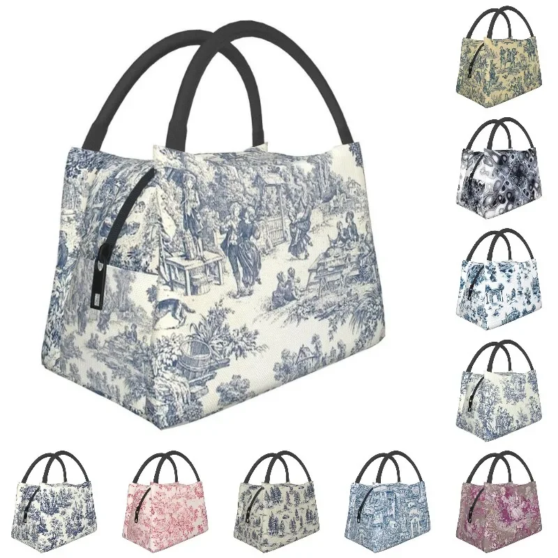 

Toile De Jouy Insulated Lunch Bags for Women French Classic Resuable Cooler Thermal Bento Box Hospital Office