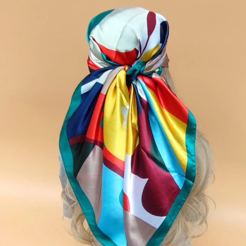 New Model Beach Shawls Popular 90X90CM Square Silk Hijab Fashion Design Sunscreen Scarves The Four Seasons Women Headscarf