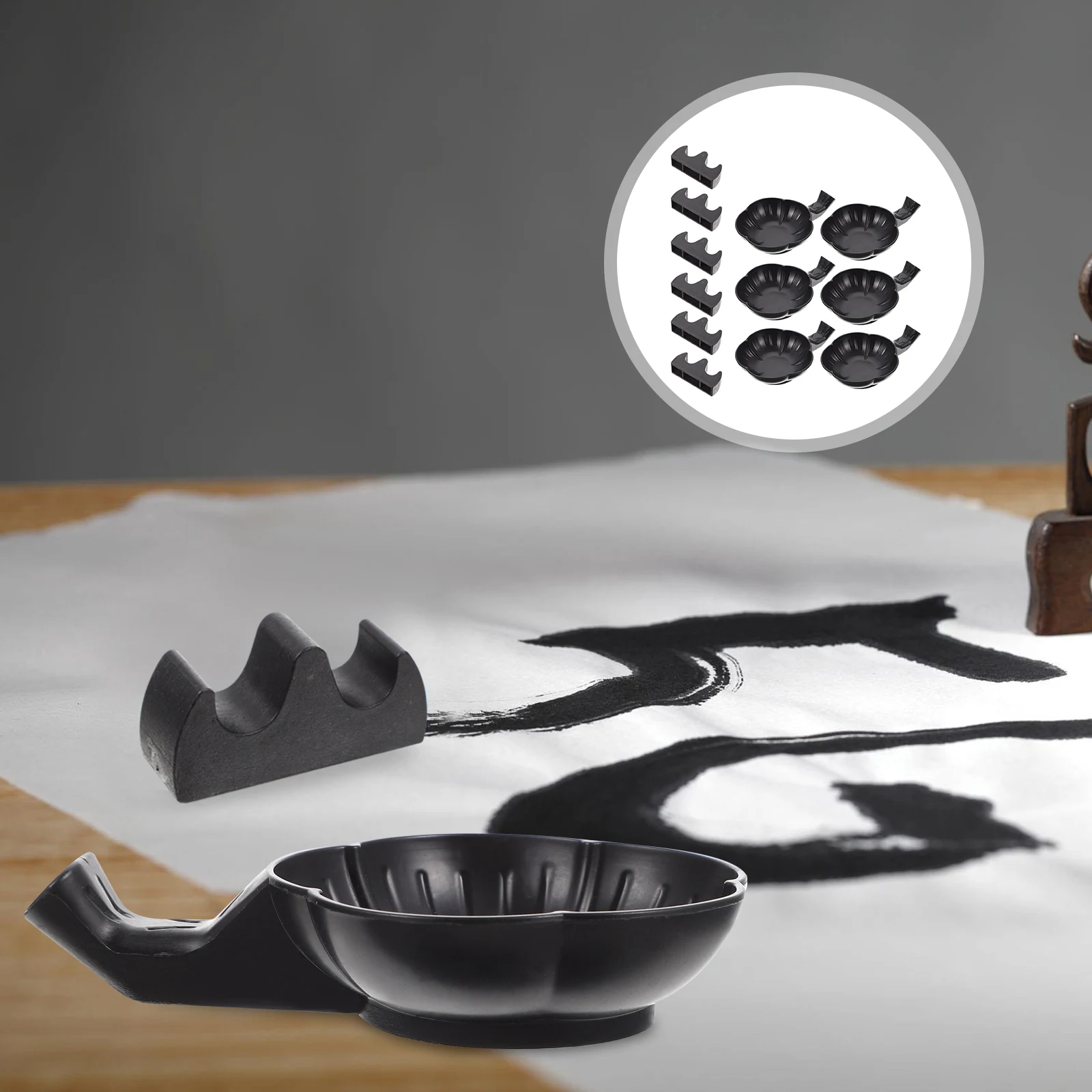 

1 Set Calligraphy Ink Dish Pen Rest Kit Plastic Brush Rack Water Tray Study Room Office Decor Gift Set Calligraphy Accessories