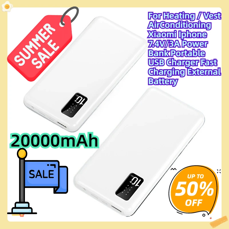 

For Heating / Vest AirConditioning Xiaomi Iphone 20000mAh 7.4V/3A Power Bank Portable USB Charger Fast Charging External Battery