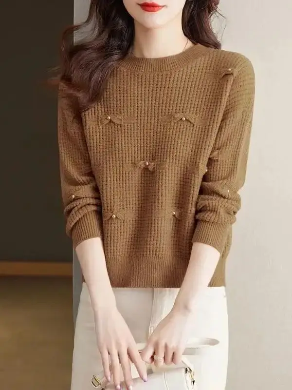 

Loose Fit ort Knitted Sweater Women's round Ne Long Sve Pure Color Trendy Base Layer irt Faionable Small Stature