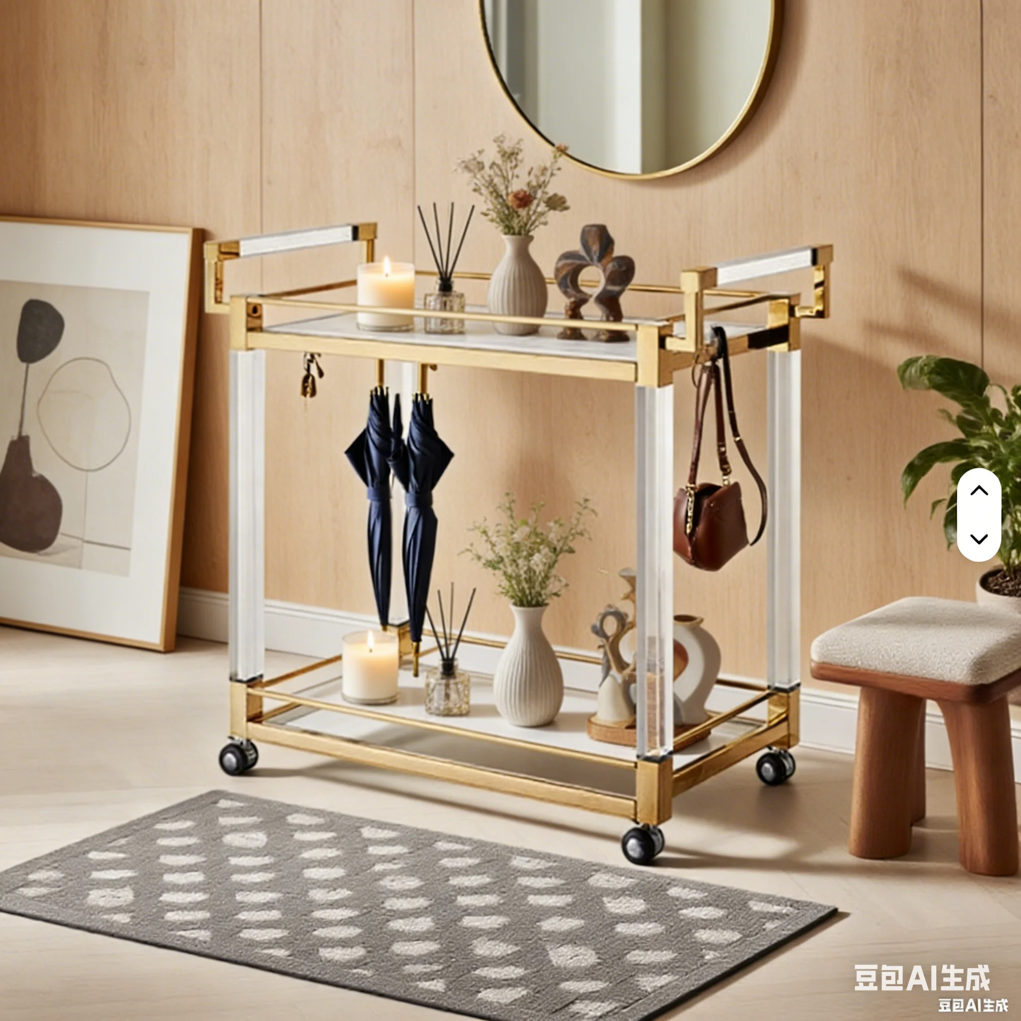 Modern Clear Acrylic 4-Wheel 2-Shelf Eco-Friendly Durable Hotel Service Trolley Commercial Room Service Utility Cart For