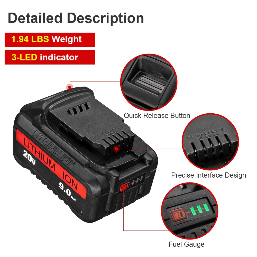 

DCB206 in stock is suitable for Dewei 20V electric tools, 21700 battery cells, and Dewei replacement lithium batteries