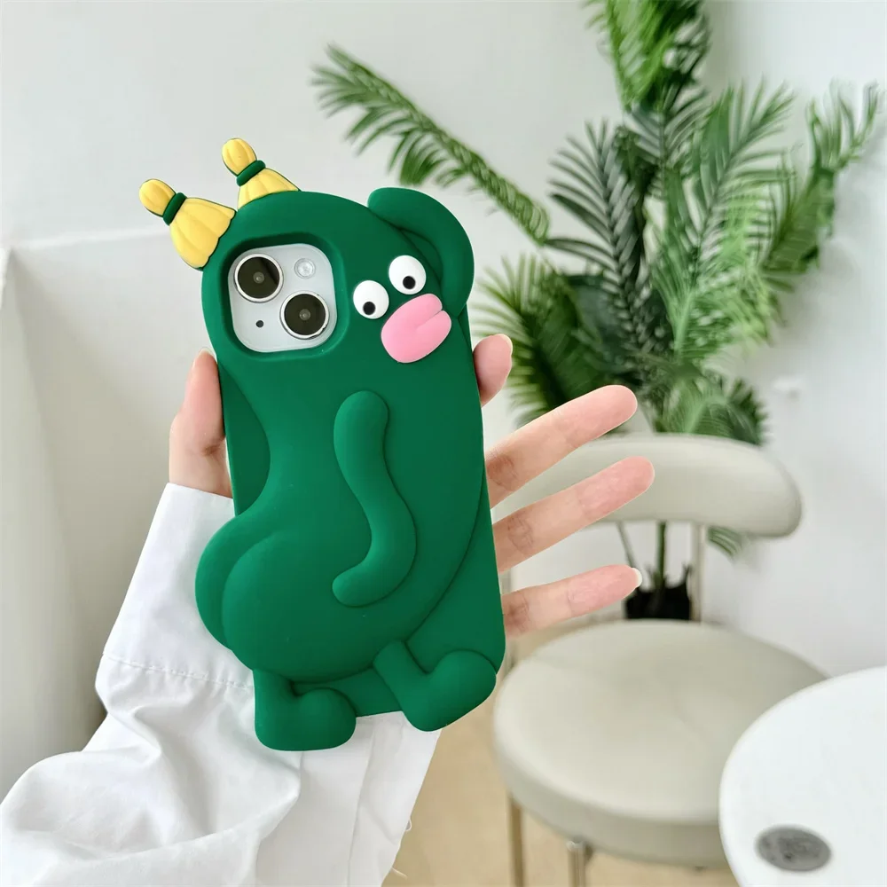 Soft Silicone Cartoon Cute 3D cucumber Phone Case for IPhone16 15 14 13 12ProMax plus Anti-drop High Quality Shockproof Cover