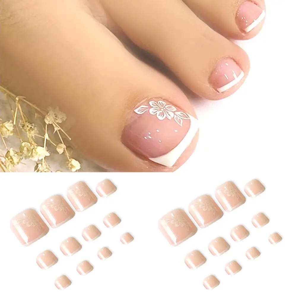 1patch White Wearing Toenails Patch Reusable Waterproof Square False Press Fake Head Artificial On Acrylic Tips Nails Art N T8H2