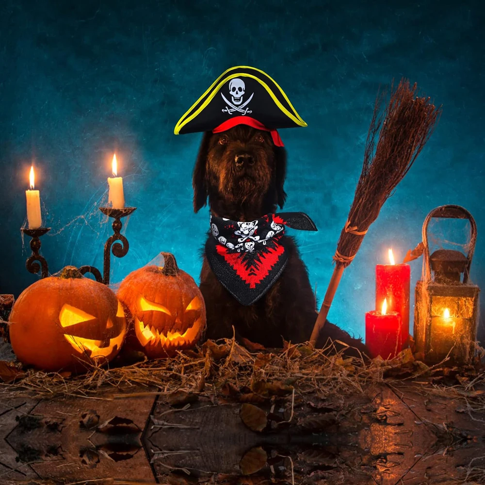 Halloween Hunde Bandana Caps mit Totenkopf Haustier Piratenhut Katzenhut Halloween Pirat Cosplay Kostüm Hund Dress Up Kostümzubehör – Detail 8