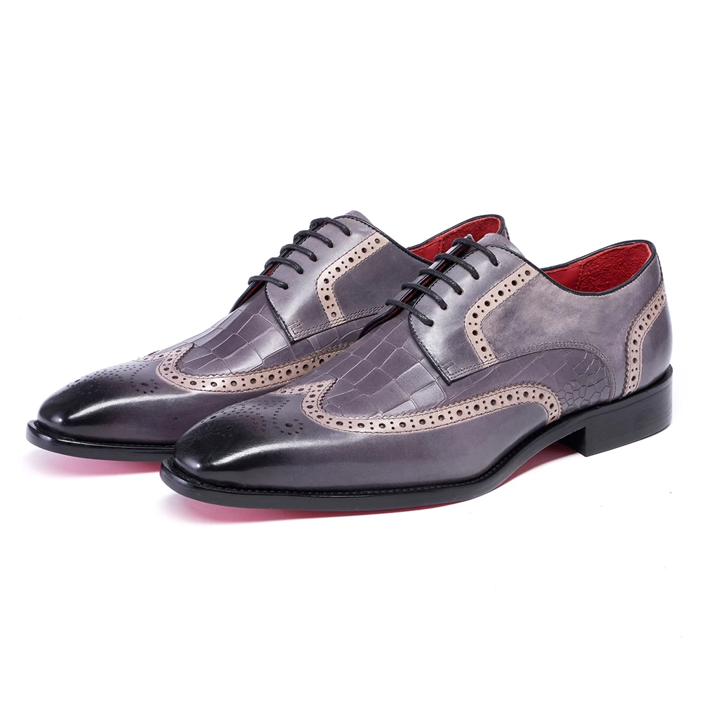 

Men's Handmade Genuine Leather Brogue Oxford Shoes Crocodile Embossed Full Leather Upper Lining Elegant Formal Dress Shoes