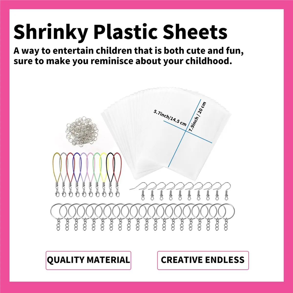 finefine Shrinky Plastic Sheets Keychain Kit, 165Pcs Shrinky Art Kit for Kids for DIY Ornaments for Creative-Craft