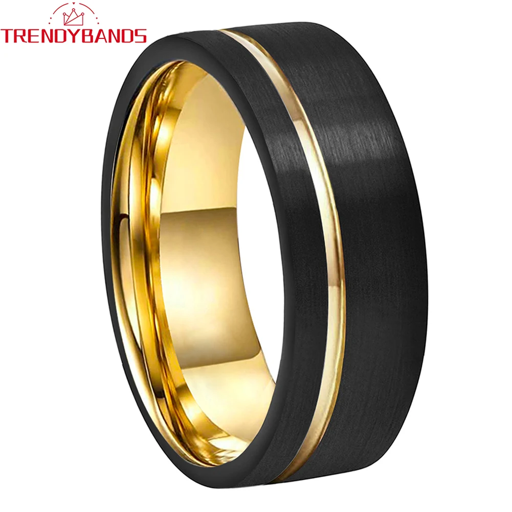 6mm 8mm Men Women Wedding Band Tungsten Carbide Engagement Ring Offset Line Brushed Finish Comfort Fit