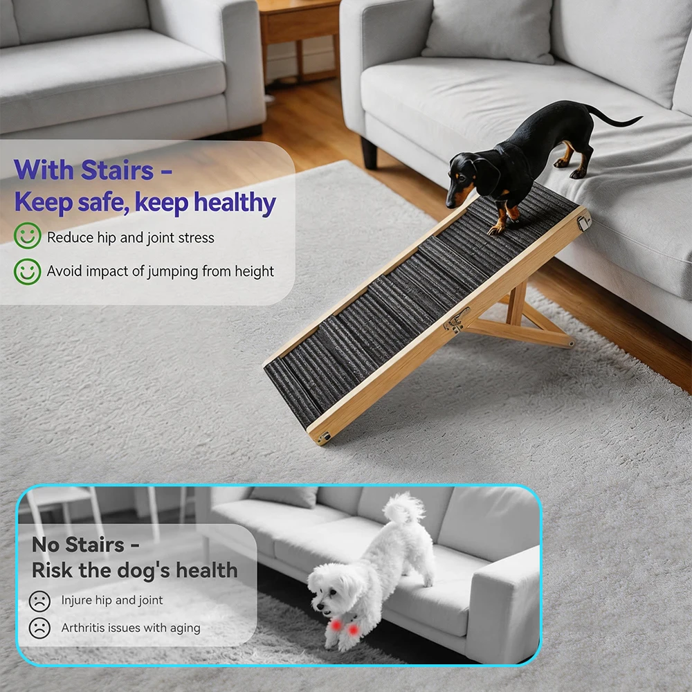 Rampe pliable en bois pour animaux de compagnie, marchepied pour chien, escalier pour chien réglable en hauteur, escalier pliable pour chien pour accès au canapé/au lit, échelle de sécurité