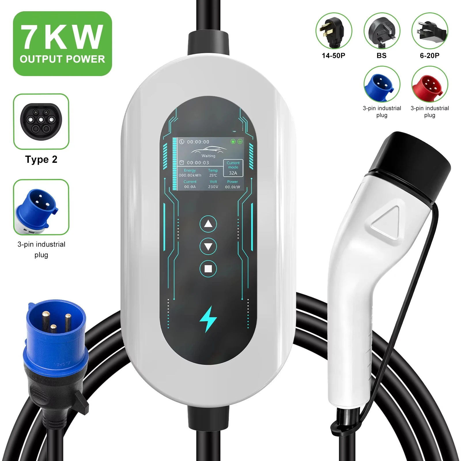 Adjustable Current EVSE Safe 32A 7KW 220V OEM ODM Fast Charging Station