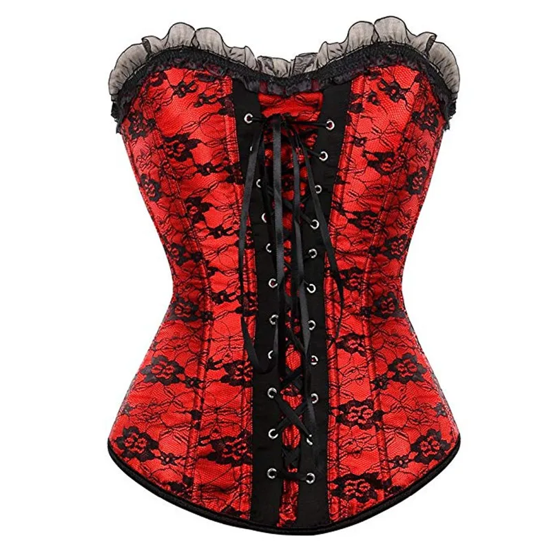 

Corset With Zipper Sexy Vintage Style Overbust Bustiers Floral Lace Top Lingerie Plus Size Fashion Ladies Green Black Red