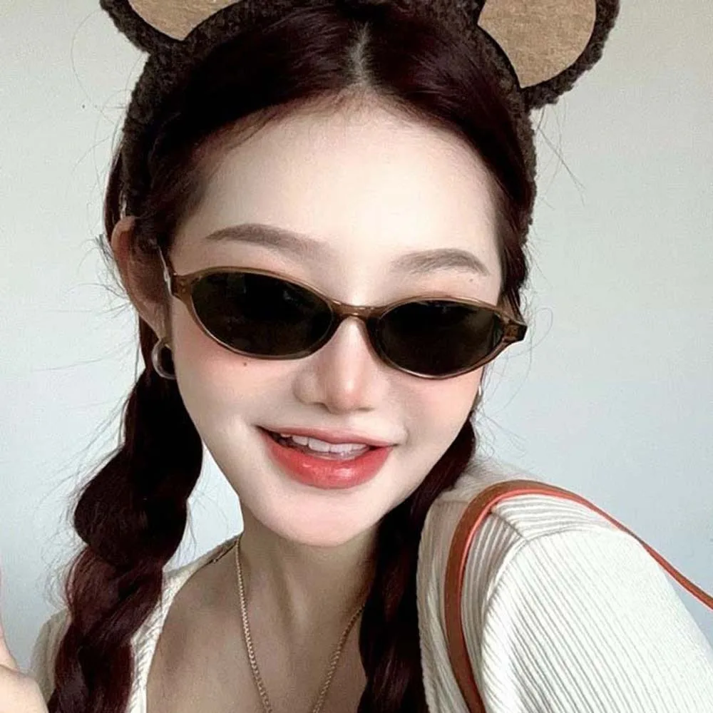 

New Retro Cat Eye Sunnies PC Elliptical Women HD Sunglasses Lightweight Waterproof Anti-UV Glasses Girls