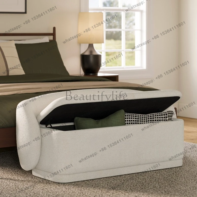 French medieval lamb wool storage bedside stool Nordic modern light luxury shoe changing stool