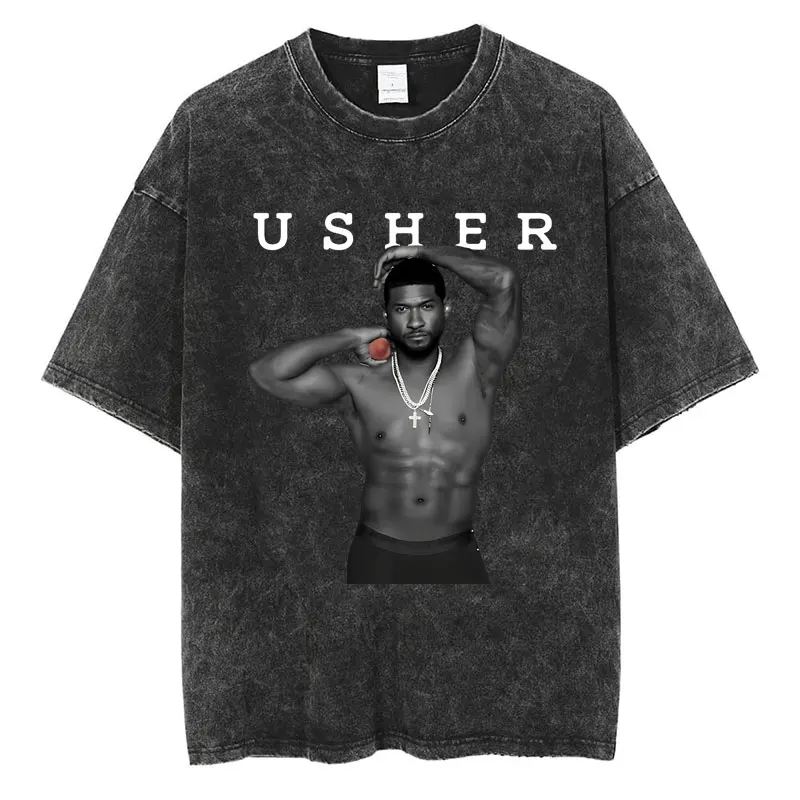 Usher Past Resent Future 2024 Tour Washed T Shirt Hip Hop Retro Harajuku Tshirt Men Women Loose High Quality Cotton Street Tees image 6