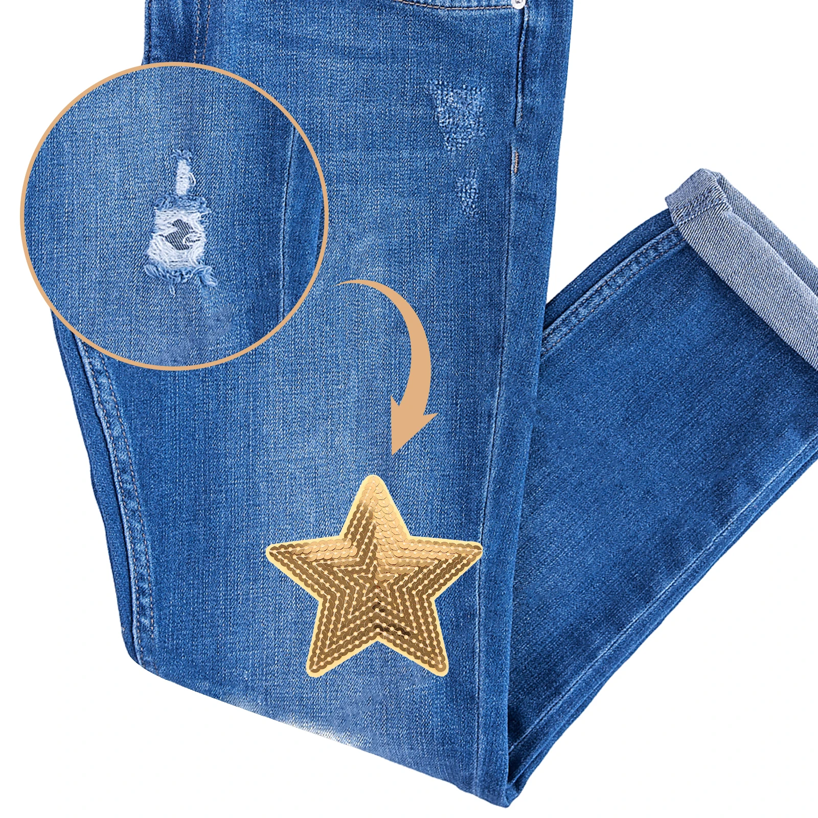 

10pc Five-Pointed Star Sequin Embroidery Clothing Repair Appliques Craft Accessories Golden Color For Jeans Shirts Bags Hats