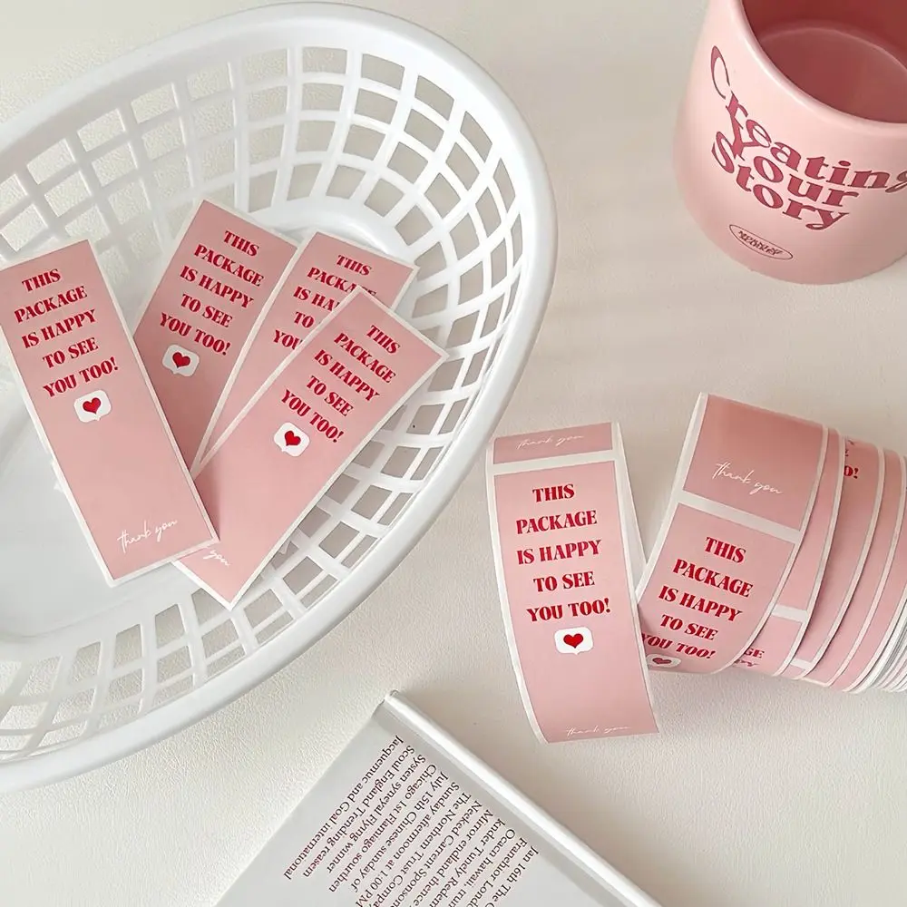 

Новинка, 100 шт./рулон, уплотнительная этикетка 3*9 см (1,18*3,54 дюйма), розовая наклейка «Спасибо», прямоугольное украшение, посылка для малого бизнеса