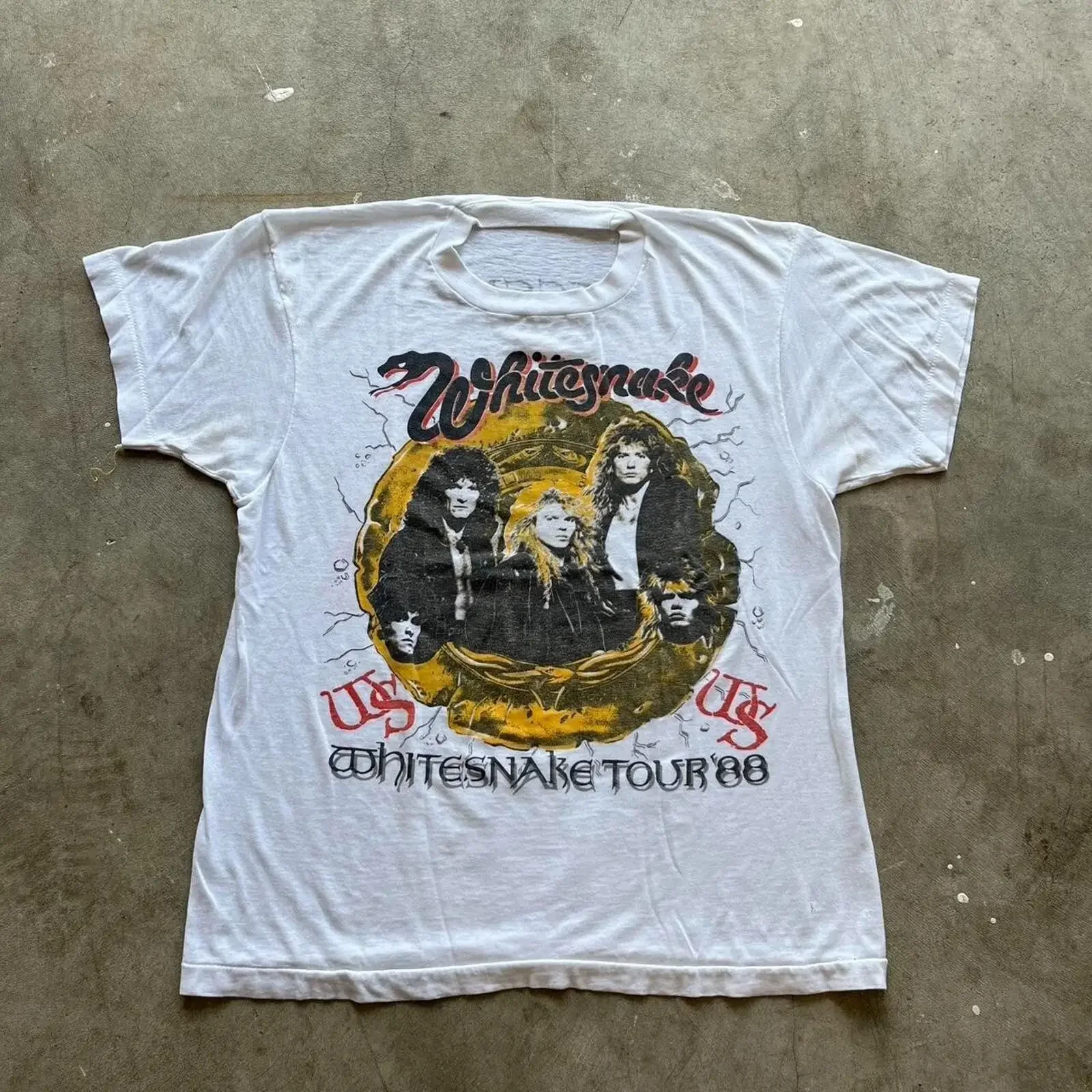 Camiseta WhiteSnake Tour 1988 de algodón blanco y negro EN497 vintage, lavada, versátil, elegante, con gráfico, suave y a la moda
