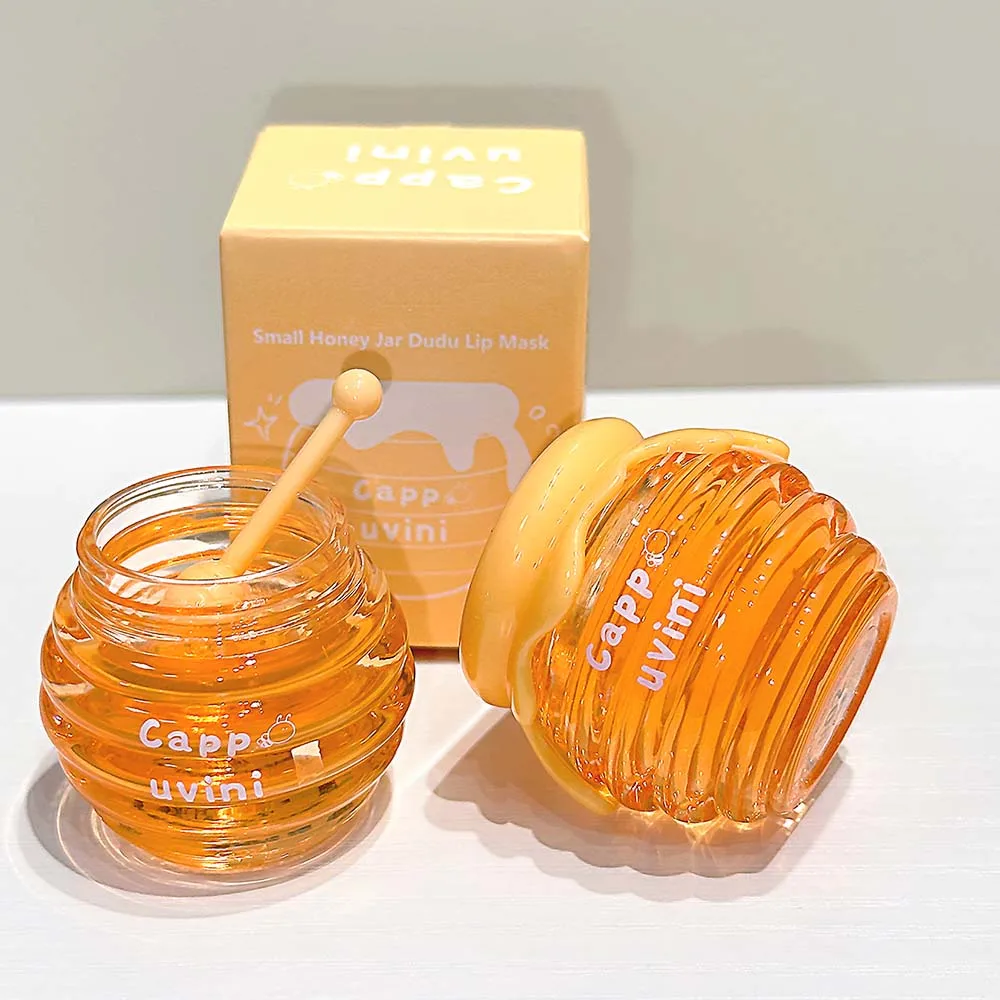 CAPPUVINI Little Honey Jar Lip Mask Set Lip Balm & Lip Gloss Duo Moisturize Dry Lips Reduce Wrinkles Smooth Silky Shiny