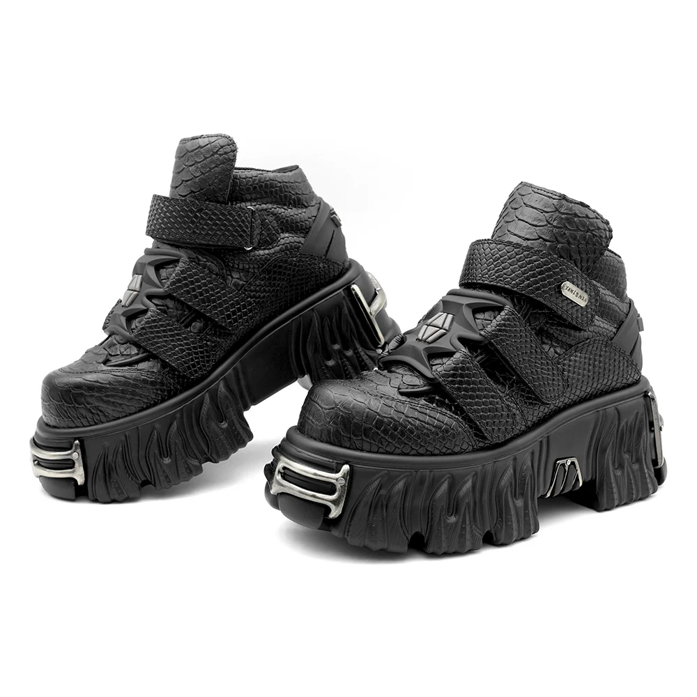 New Punk Style Women Shoes Lace-up Heel Height 6CM Platform Shoes Woman Metal Decor Woman Sneakers Gothic Ankle Rock Boots image 5